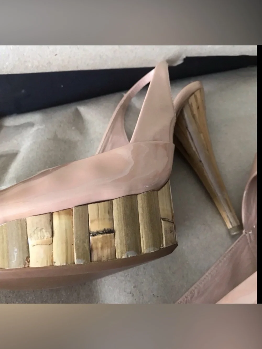 Miu Miu Blush Pink Patent Leather Peep-Toe Slingback Heels